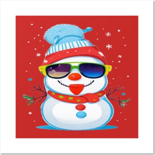 cute snowman in sunglasses Posters and Art